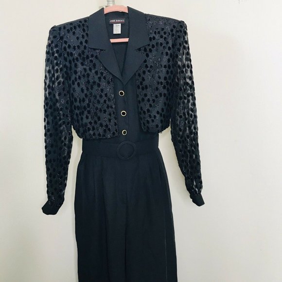 Vintage John Roberts Womens Jumpsuit Size 10 Black Eyelet Pant Romper Power Suit - Picture 3 of 10